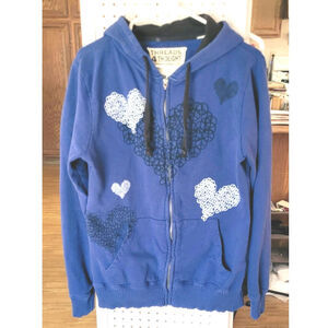 Threads 4 Thought Womens Hoodie XL Organic Cotton Zipper Sweatshirt Blue Hearts